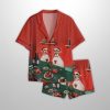 Funny Duck Cheese And Wine Scene Christmas Holiday Party Satin Pajama Set