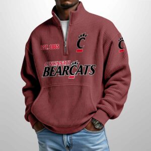 Bearcats Est 1885 Waffle Stand Collar Half Zip Sweatshirt