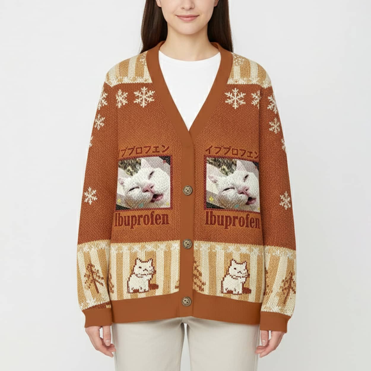 Ibuprofen Meme Cat Ugly Christmas Cardigan Ibuprofen Meme Cat Ugly Christmas Cardigan