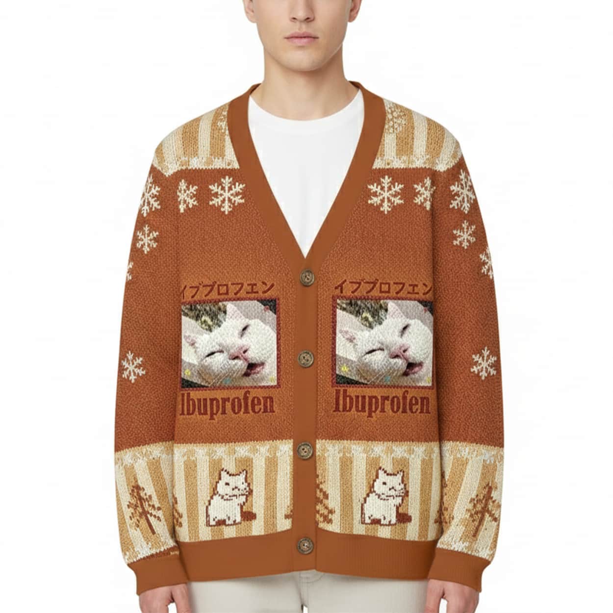 Ibuprofen Meme Cat Ugly Christmas Cardigan 3 Ibuprofen Meme Cat Ugly Christmas Cardigan 3
