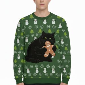 Gingerbread Black Cat Ugly Christmas Sweater
