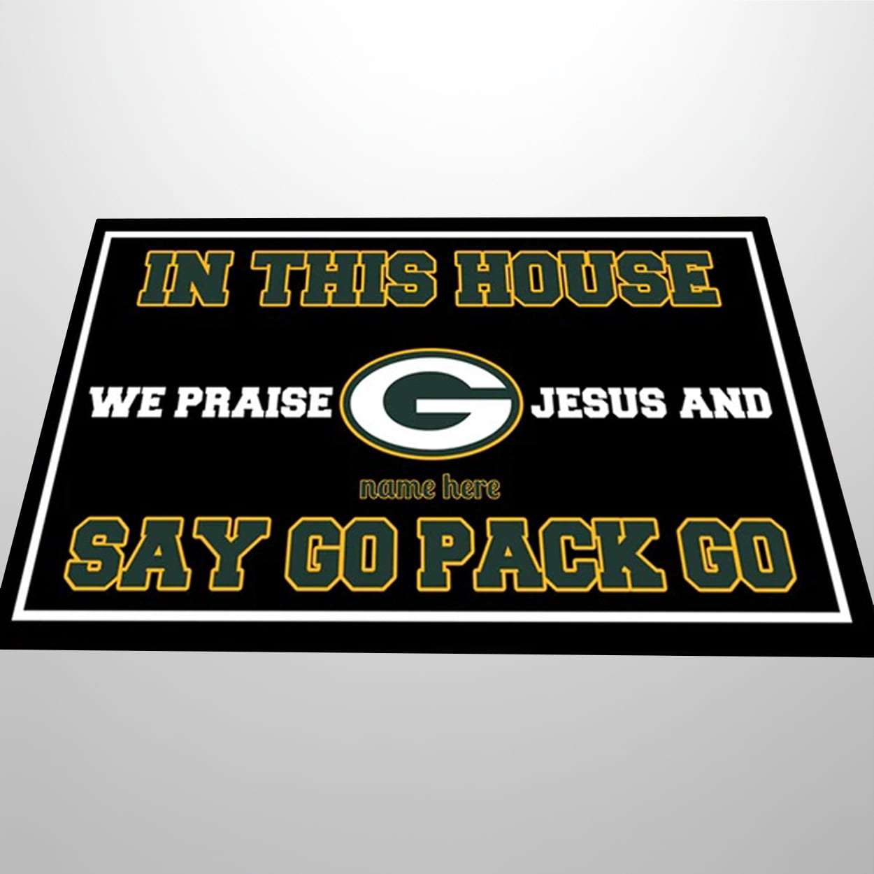 In This House We Praise Jesus And Say Go Pack Go Doormat In This House We Praise Jesus And Say Go Pack Go Doormat
