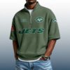 Jets Est 1959 Waffle Stand Collar Half Zip Polo Shirt