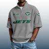 Jets Est 1959 Waffle Stand Collar Half Zip Polo Shirt 4