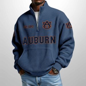 Auburn Est 1892 Waffle Stand Collar Half Zip Sweatshirt