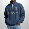 Navy Football Est 1879 Waffle Stand Collar Half Zip Sweatshirt