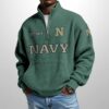Navy Football Est 1879 Waffle Stand Collar Half Zip Sweatshirt 3