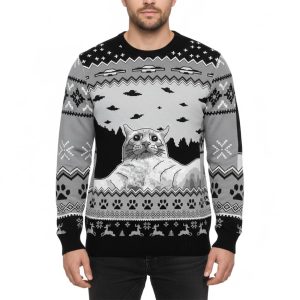Ufo Cat Selfie Ugly Christmas Sweater