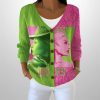 Pink and Green Coquette Wicked Print Button V-Neck Cardigan