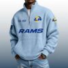 Rams Est 1937 Stand Collar Half Zip Waffle Sweatshirt