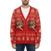 Red Funny Smoking Cat Meme Ugly Christmas Cardigan 3