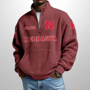 Cornhuskers Est 1890 Waffle Stand Collar Half Zip Sweatshirt