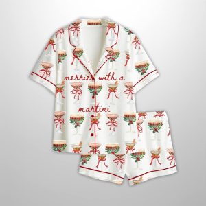 Merrier With A Martini Christmas Holiday Cocktail Satin Pajama Set