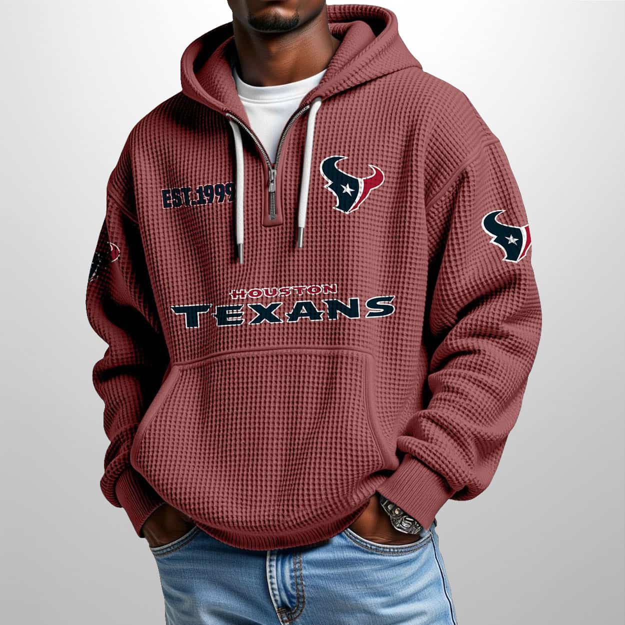 Texans Est 1999 Half Zip Waffle Hoodie 2 Texans Est 1999 Half Zip Waffle Hoodie1