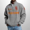Trojans Est 1919 Waffle Stand Collar Half Zip Sweatshirt 4