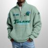 Tulane Est 1893 Waffle Stand Collar Half Zip Sweatshirt
