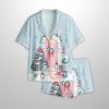 Twinkling Lights Cosy Doorways Jolly Christmas Home Satin Pajama Set
