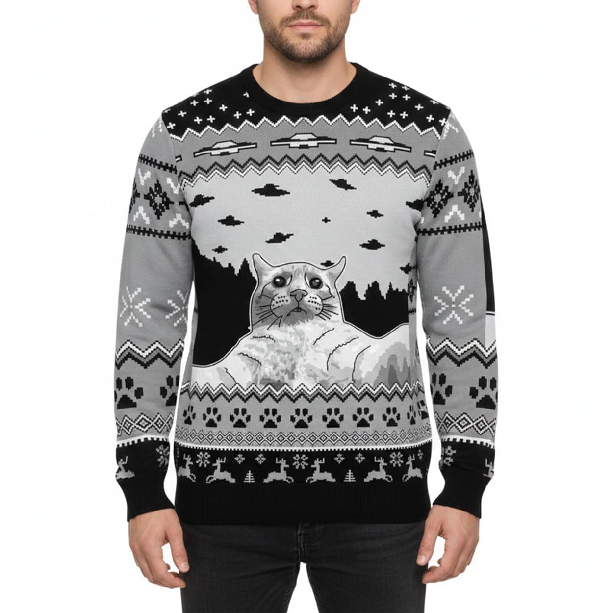 Ufo Cat Selfie Ugly Christmas Sweater
