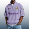 Vikings Est 1960 Waffle Stand Collar Half Zip Polo Shirt