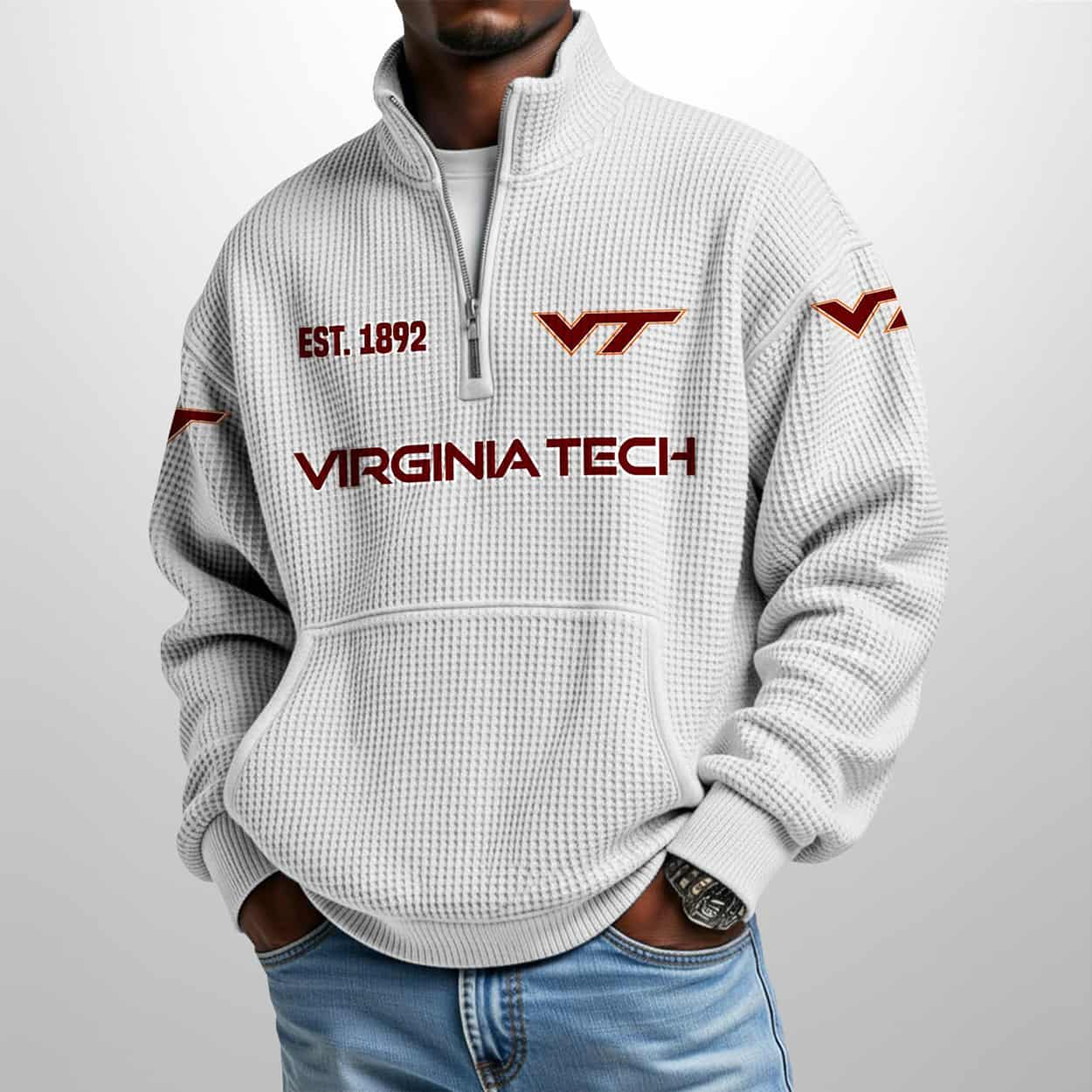 Virginia Tech Est 1892 Waffle Stand Collar Half Zip Sweatshirt 4 Virginia Tech Est 1892 Waffle Stand Collar Half Zip Sweatshirt 4
