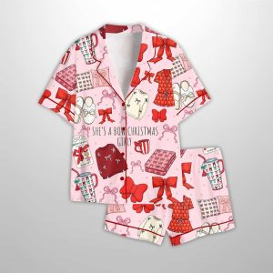 She's A Bow Christmas Girly Satin Pajama Set