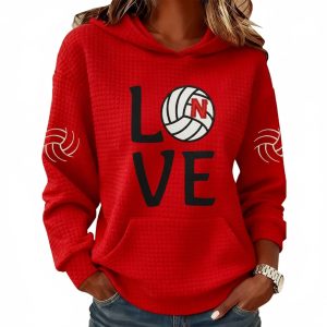 Nebraska Volleyball Love Print Waffle Hoodie