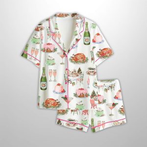 Watercolor Christmas Dinner Champagne Party Satin Pajama Set