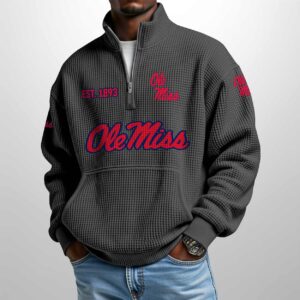 Ole Miss Est 1893 Waffle Stand Collar Half Zip Sweatshirt