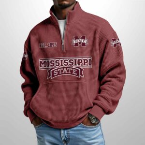 Mississippi State Est 1895 Waffle Stand Collar Half Zip Sweatshirt