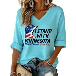 I Stand With Minnesota Stay Strong Fck ICE Printed Waffle T-shirt