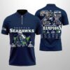 Seahawks 2X SBowl Champions 2026 Zip Polo Shirt