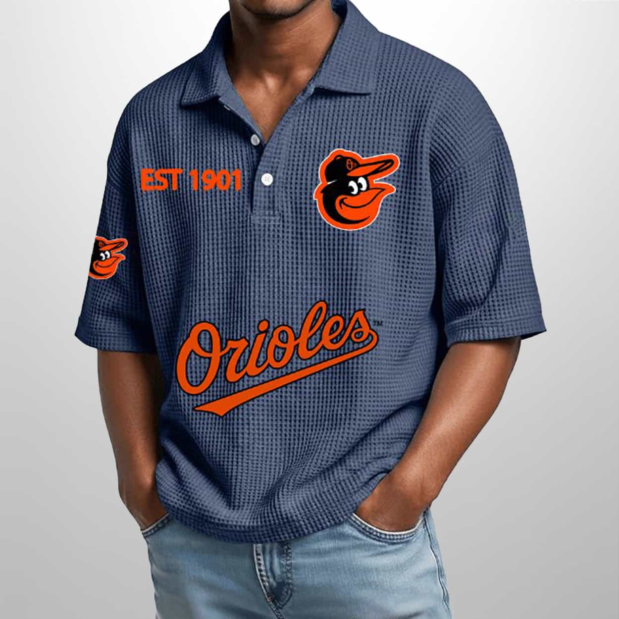 Orioles Est 1901 Waffle Polo Shirt 2 Orioles Est 1901 Waffle Polo Shirt 2