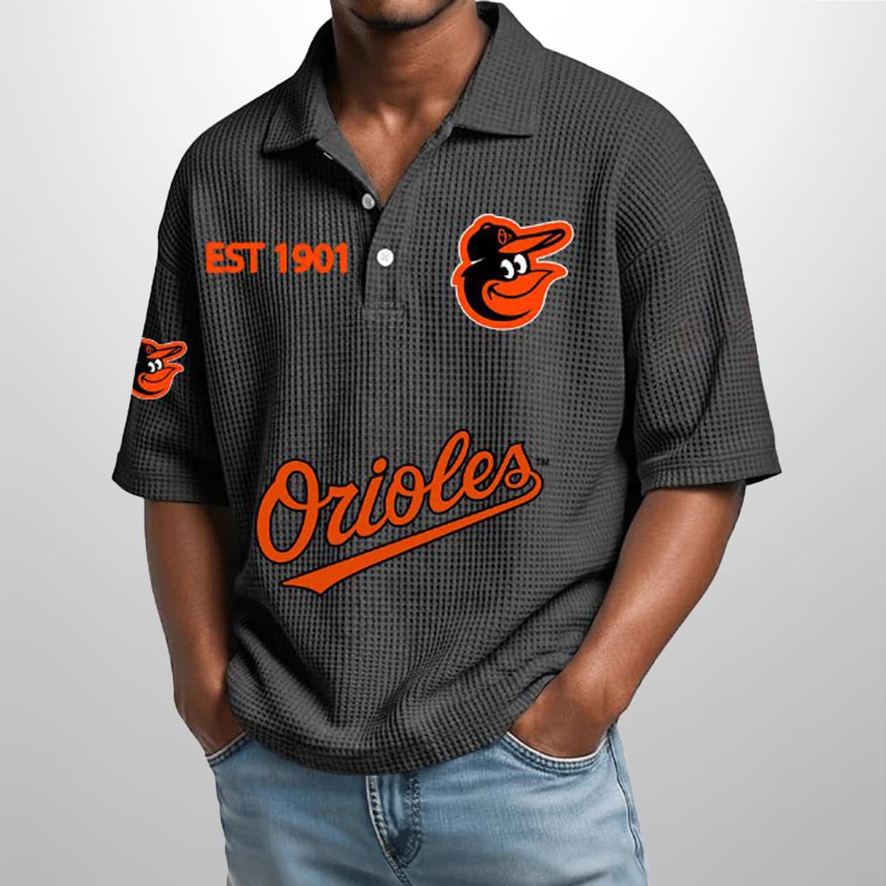 Orioles Est 1901 Waffle Polo Shirt 3 Orioles Est 1901 Waffle Polo Shirt 3