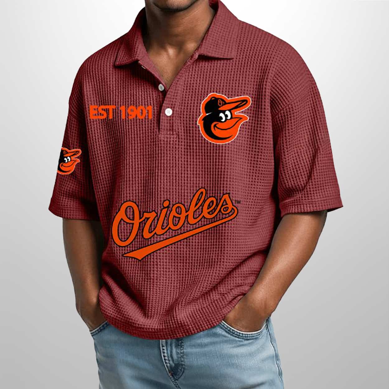 Orioles Est 1901 Waffle Polo Shirt 5 Orioles Est 1901 Waffle Polo Shirt 5