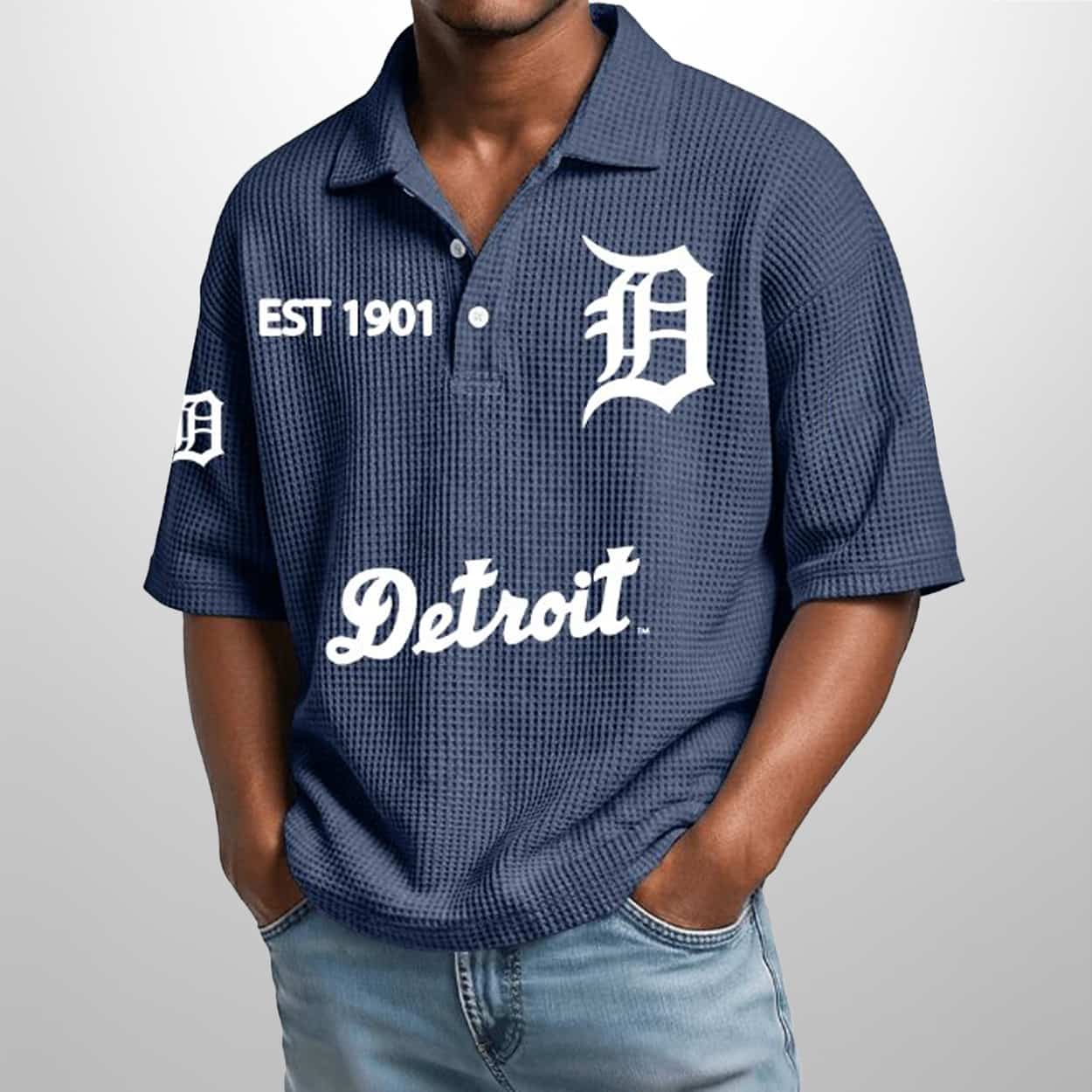 Tigers Est 1901 Waffle Polo Shirt 1 Tigers Est 1901 Waffle Polo Shirt 1