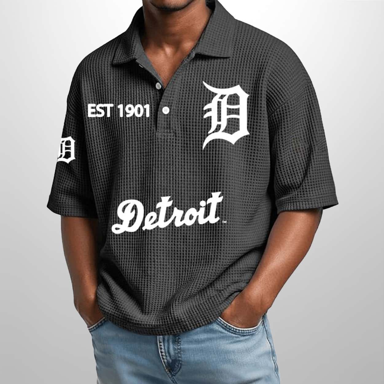 Tigers Est 1901 Waffle Polo Shirt 3 Tigers Est 1901 Waffle Polo Shirt 3