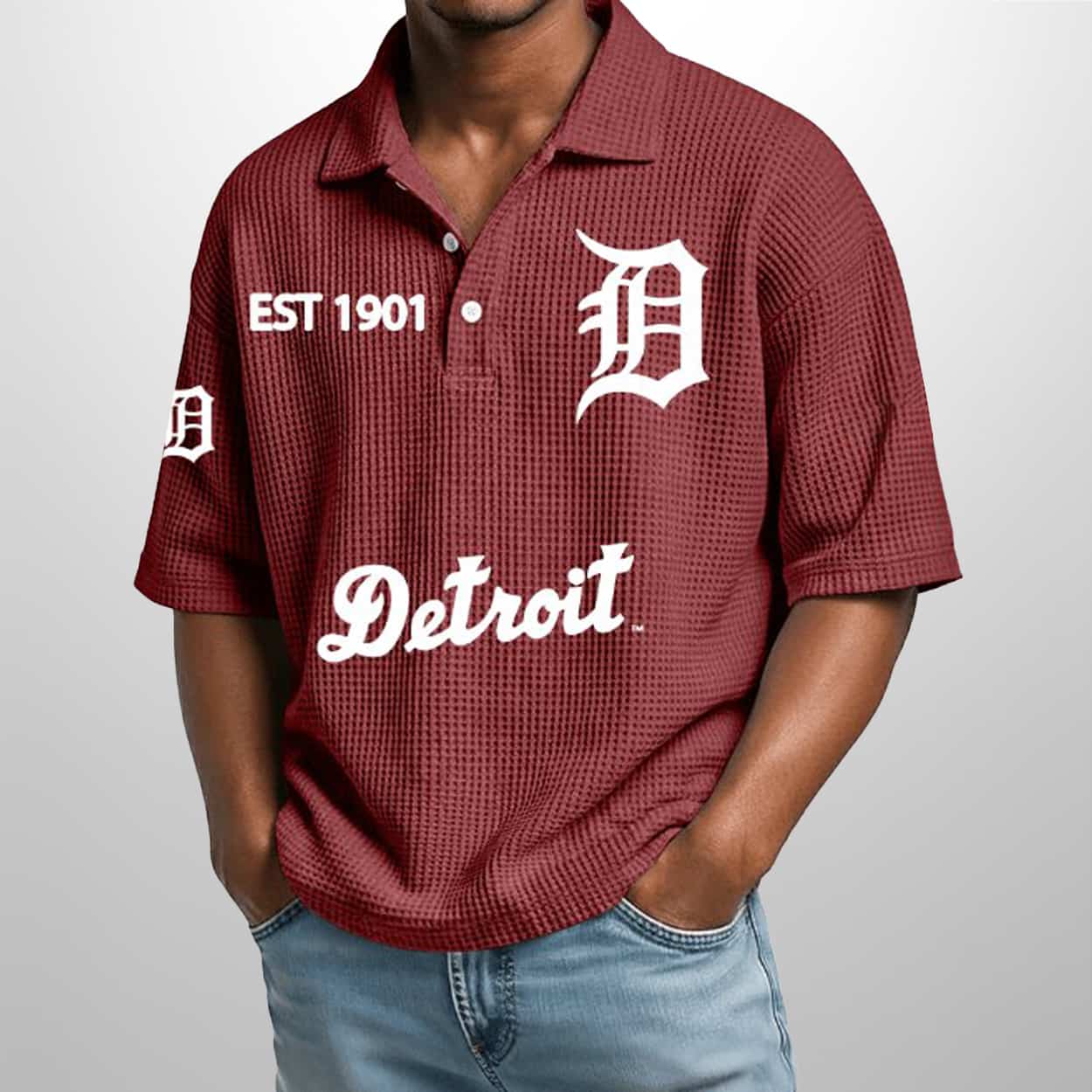 Tigers Est 1901 Waffle Polo Shirt 5 Tigers Est 1901 Waffle Polo Shirt 5