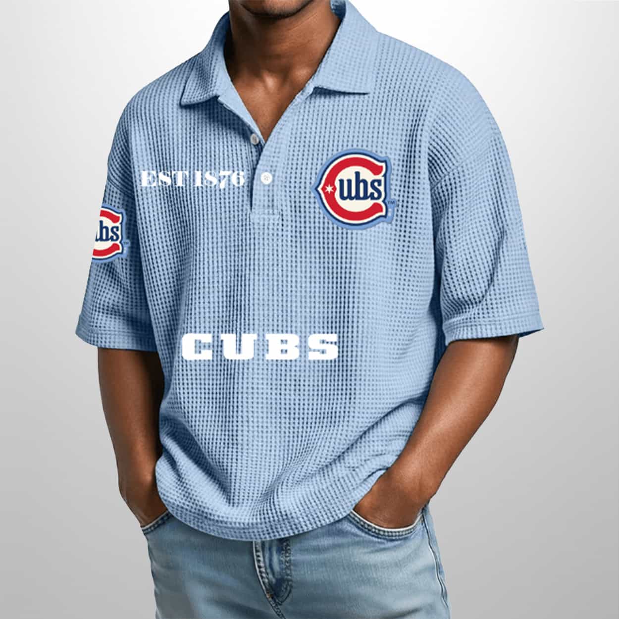 Cubs City Connect Est 1876 Waffle Polo Shirt 1 Cubs City Connect Est 1876 Waffle Polo Shirt 1