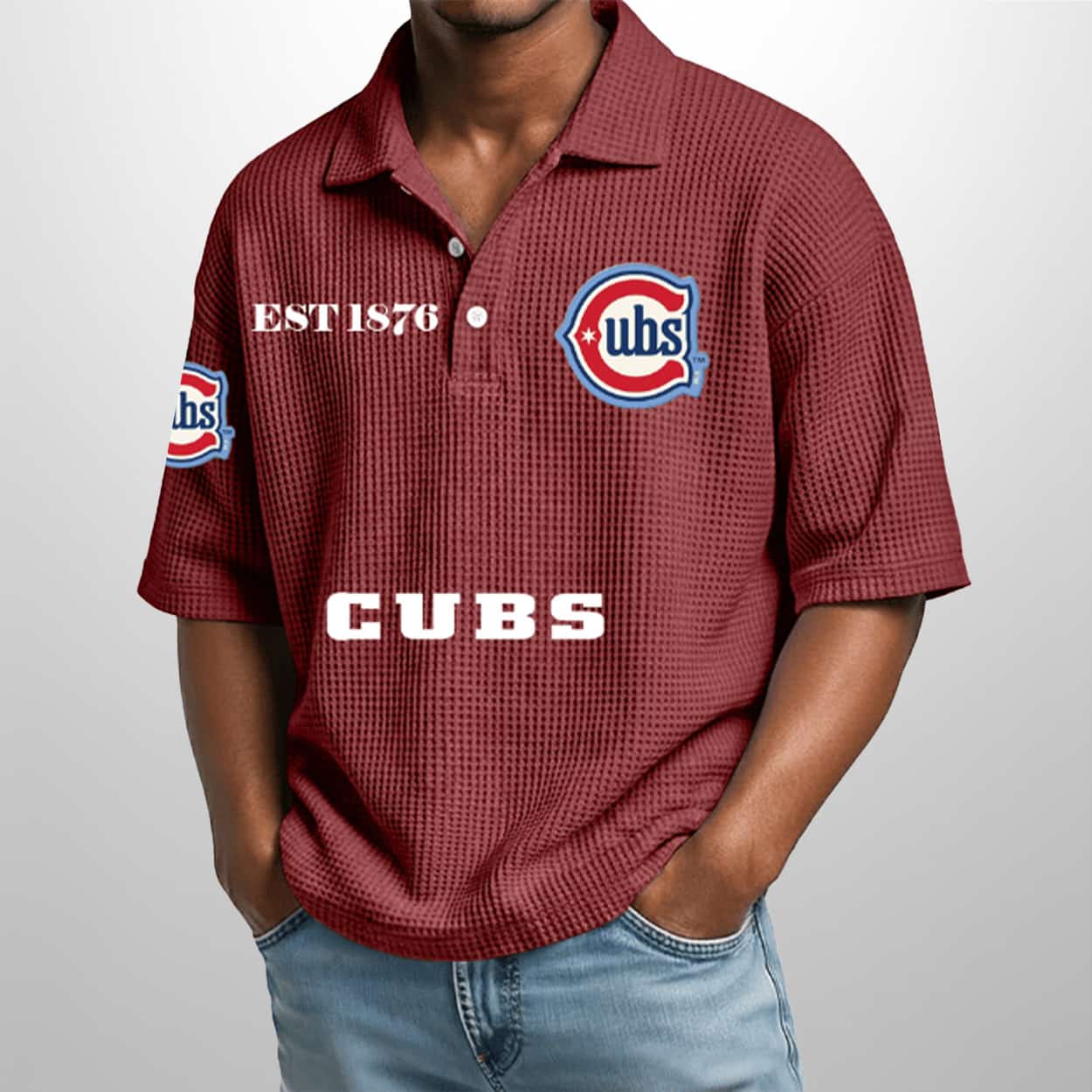 Cubs City Connect Est 1876 Waffle Polo Shirt 2 Cubs City Connect Est 1876 Waffle Polo Shirt 2