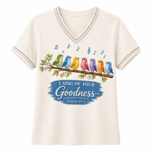 Womens I Will Sing Of The Goodness Of God Psalm 89 1 Christian Bird Print Casual V Neck Tee